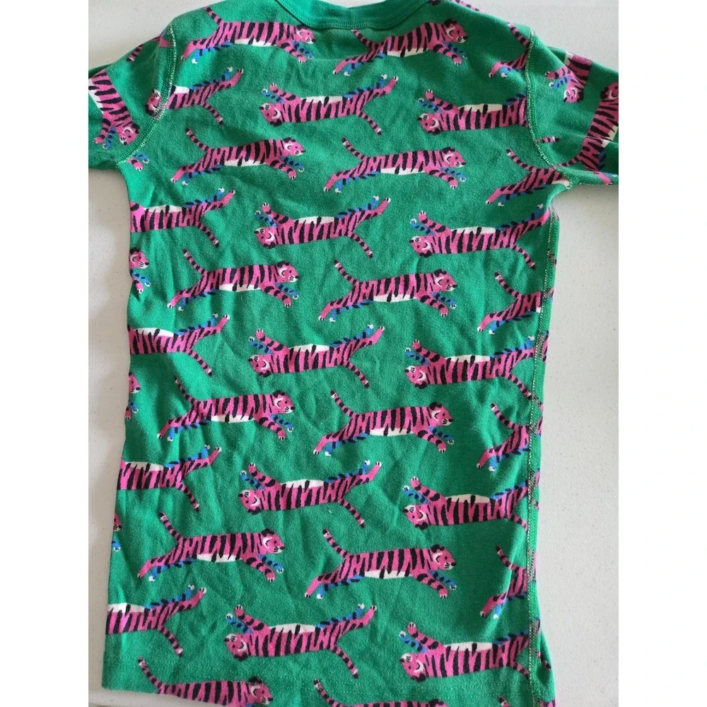 Hanna Andersson 160 Pajama Set Kids 14 Green Pink Tiger Print Organic Cotton